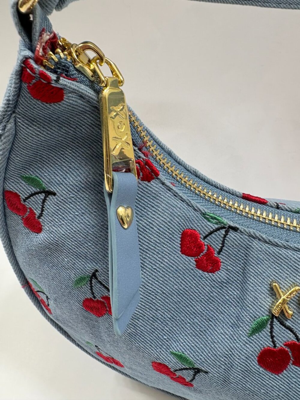 Betsey Johnson - XO Northy Denim Shoulder Bag / Purse W/ Red Cherries - NWT - Picture 10 of 13